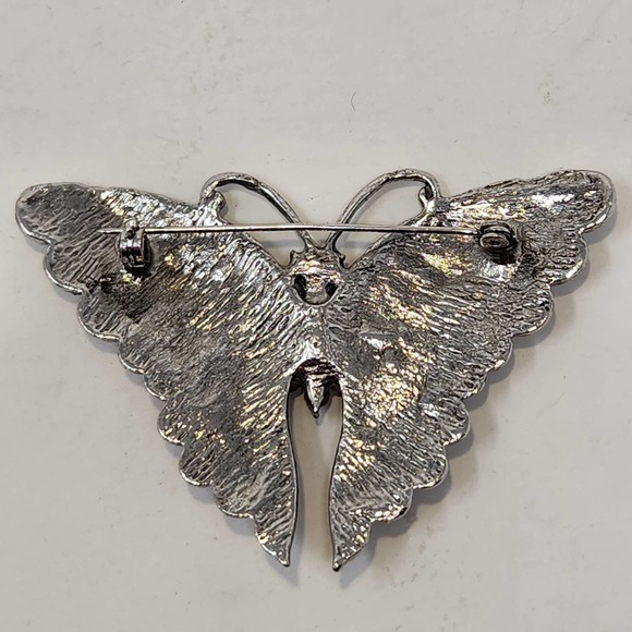 Butterfly Silver Tone Pink Clear Rhinestone Brooch Statement Insect Bug Jewelry - Picture 3 of 5